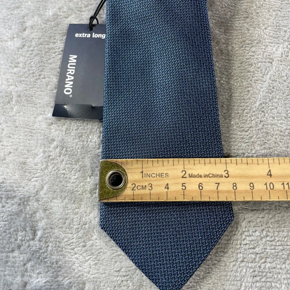 Murano‎ Extra Long Necktie Tie Blue Textured 100% Silk Career Office Luxury